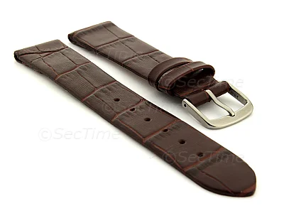 (image for) Extra Long Open Ended Leather Watch Strap Croco LM Dark Brown 18mm