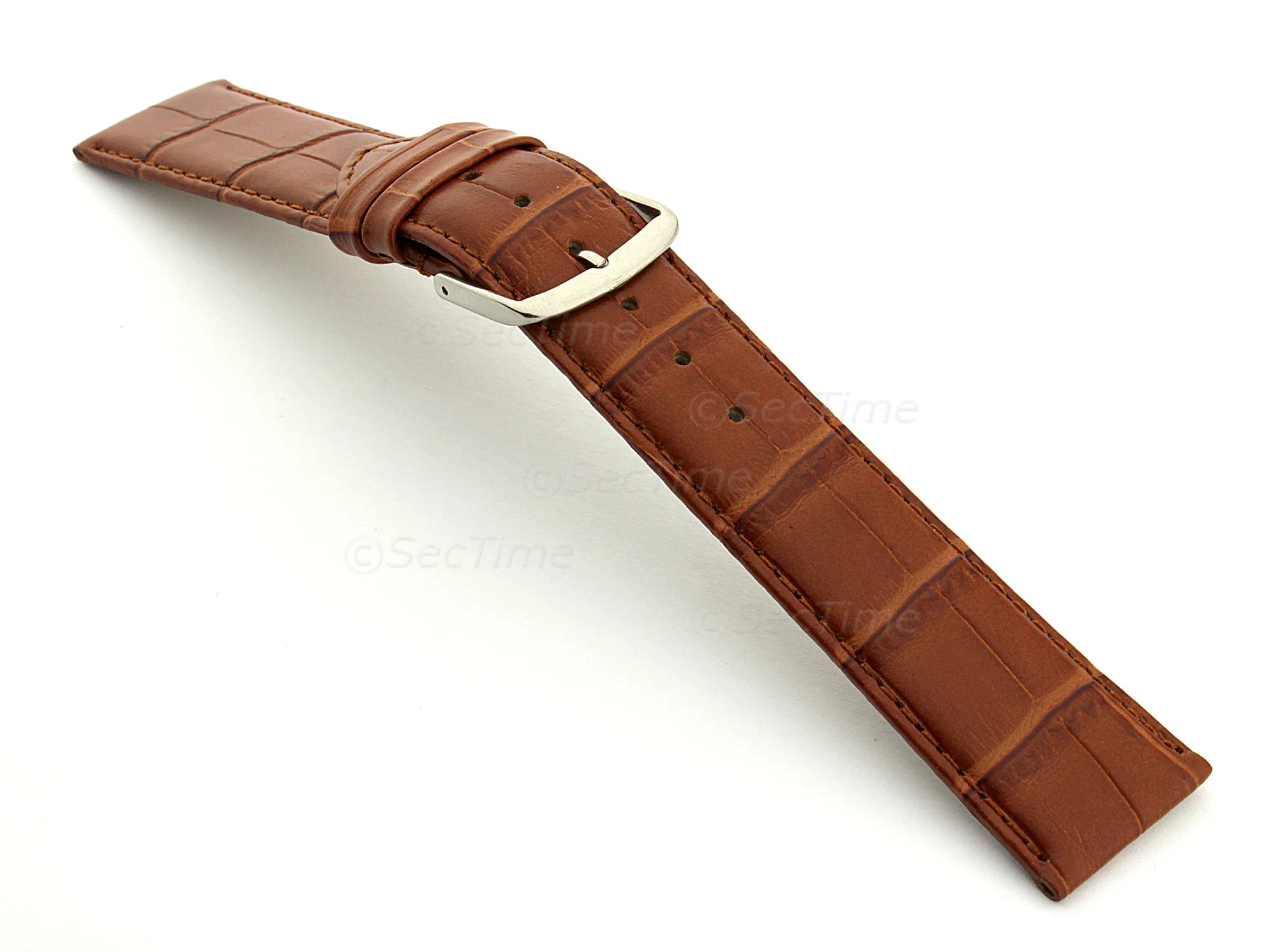 (image for) Extra Short Genuine Leather Watch Strap Croco Louisiana Brown 18mm