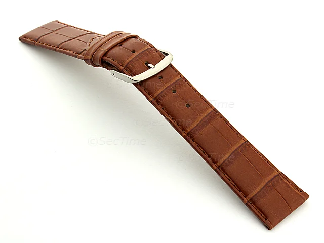 (image for) Extra Short Genuine Leather Watch Strap Croco Louisiana Brown 18mm