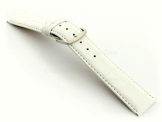 (image for) Extra Short Genuine Leather Watch Strap Croco Louisiana White 18mm
