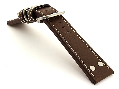 (image for) Riveted Leather Watch Strap FIGHTER Dark Brown / White 20mm (1)