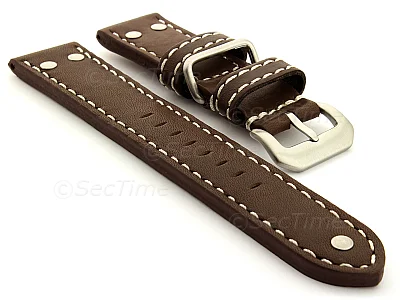 (image for) Riveted Leather Watch Strap FIGHTER Dark Brown / White 22mm