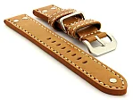 (image for) Riveted Leather Watch Strap FIGHTER Brown (Tan) / White 20mm
