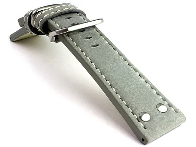 (image for) Riveted Leather Watch Strap FIGHTER Grey / White 20mm (1)