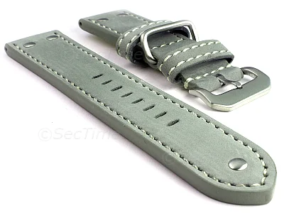 (image for) Riveted Leather Watch Strap FIGHTER Grey / White 22mm