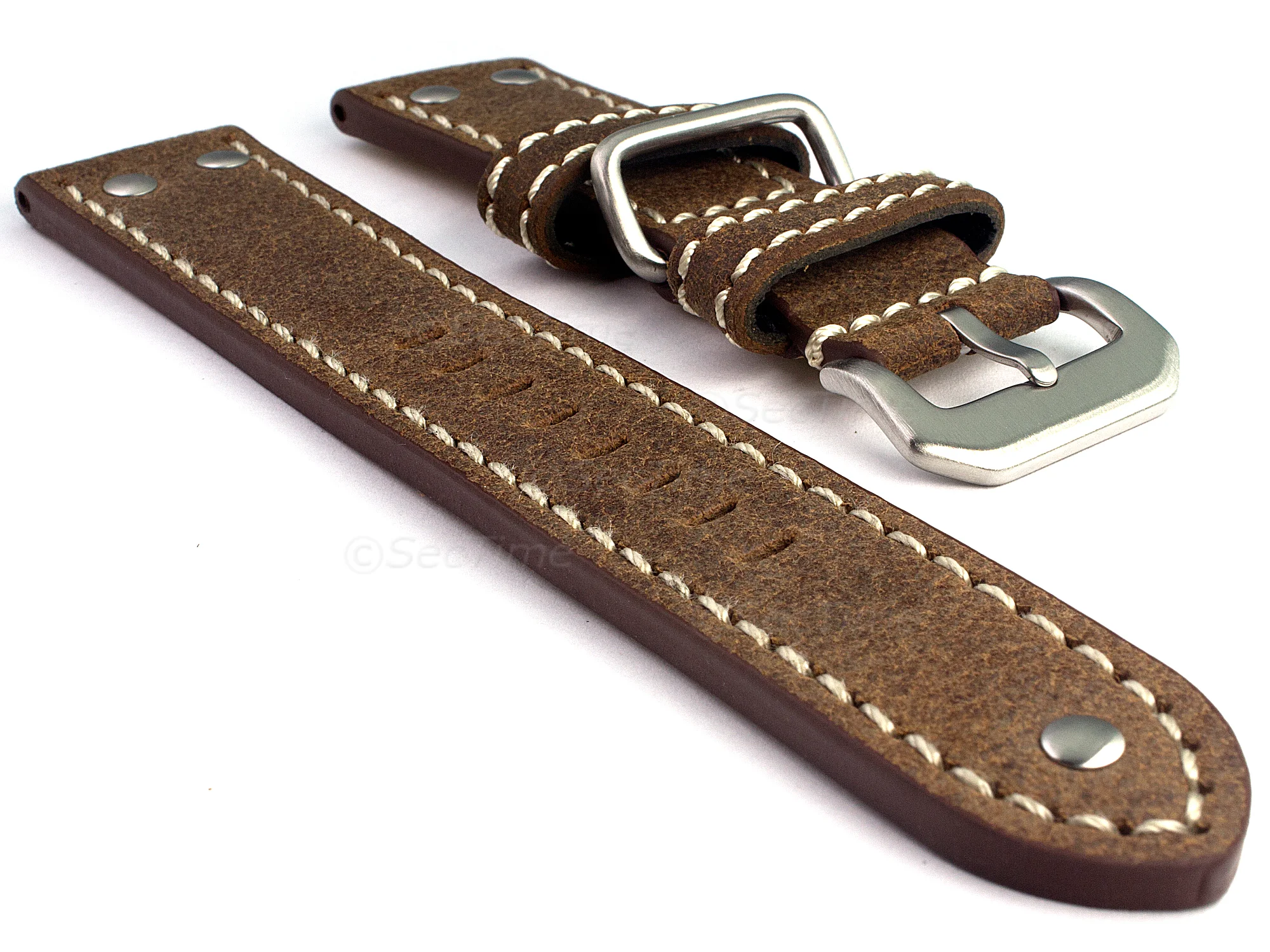 (image for) Riveted Leather Watch Strap FIGHTER Antique / White 20mm