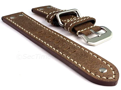 (image for) Riveted Leather Watch Strap FIGHTER Antique / White 22mm