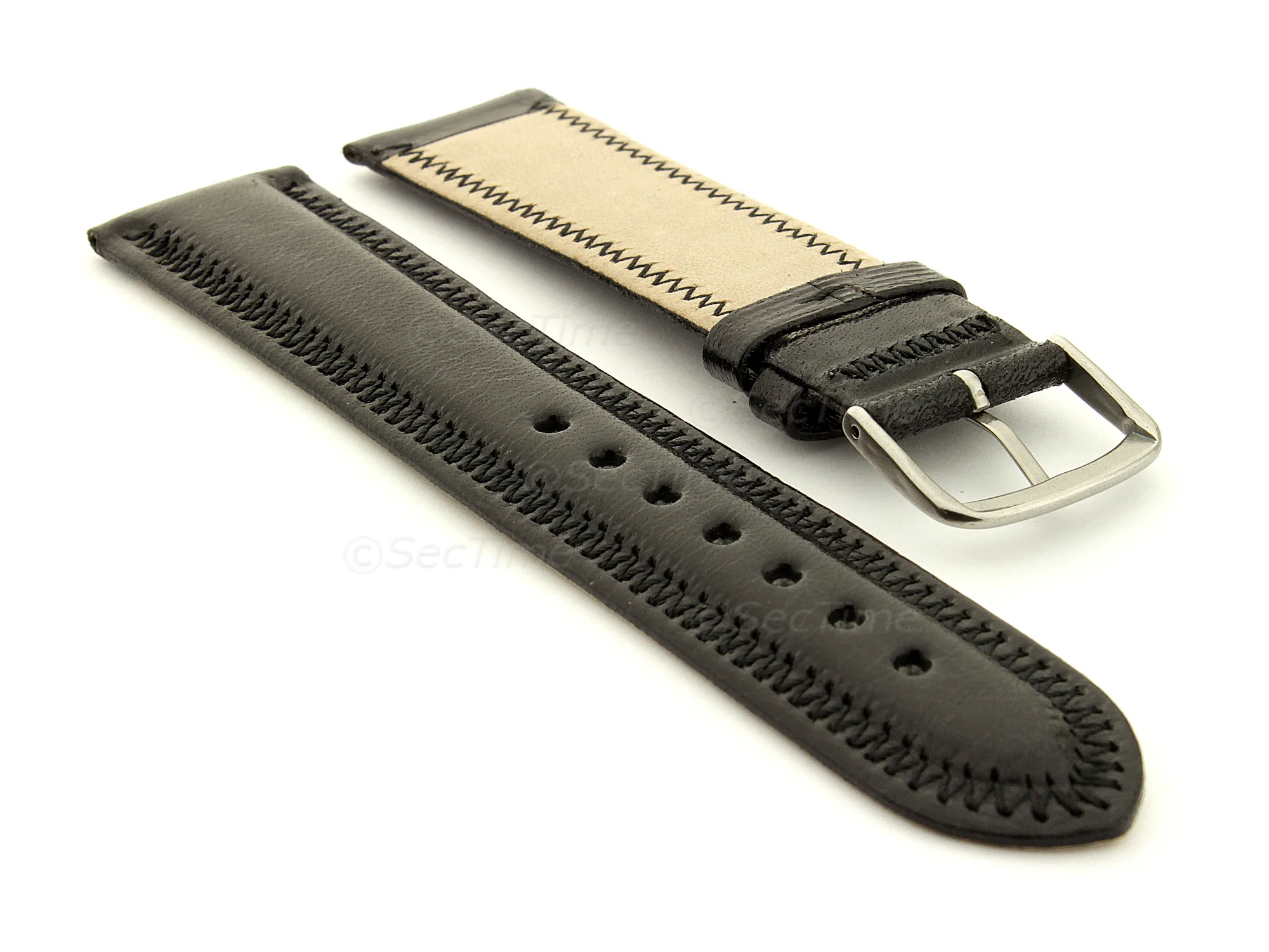 (image for) Genuine Leather Watch Strap Florence Black 22mm (1)