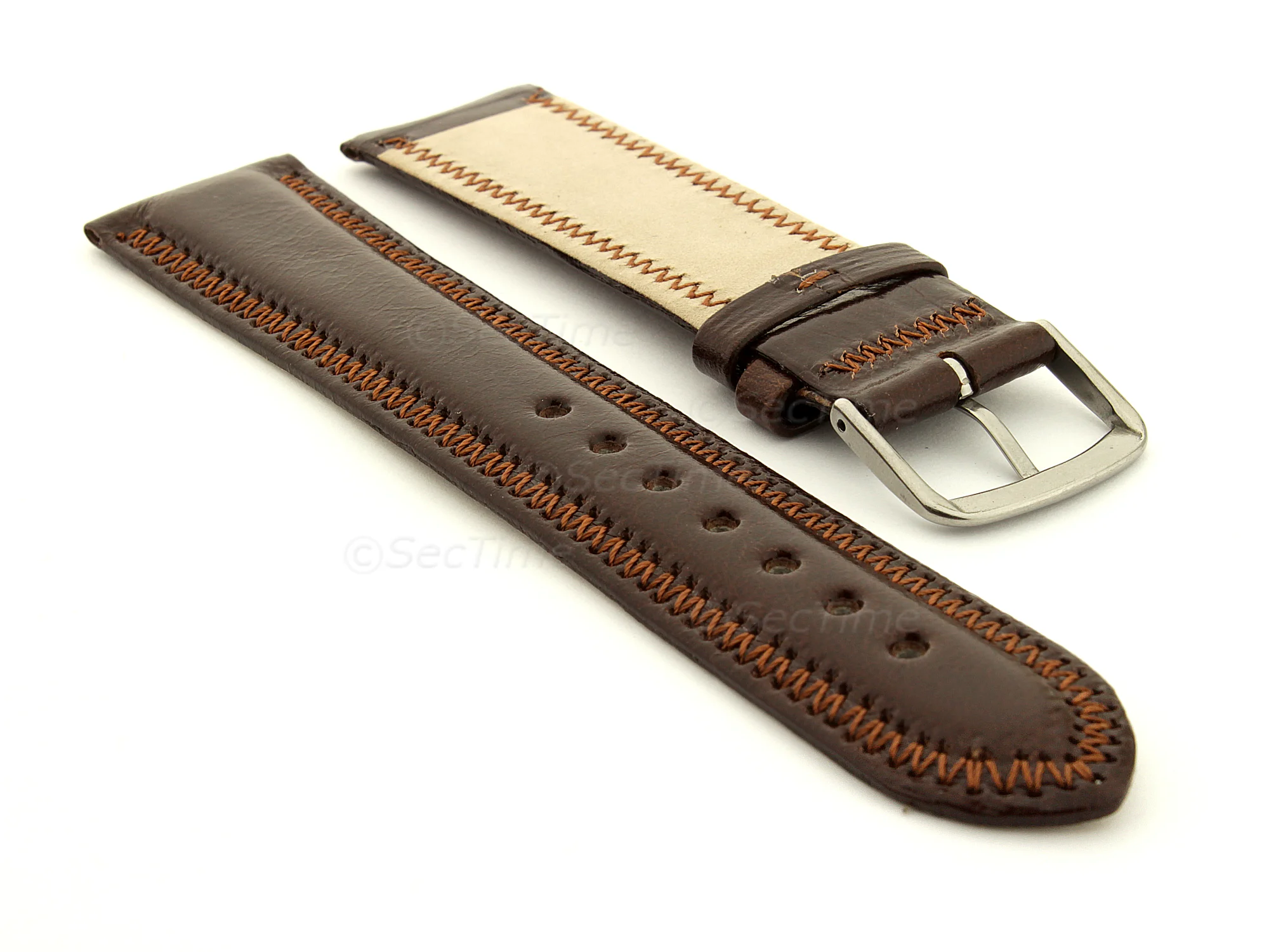 (image for) Genuine Leather Watch Strap Florence Dark Brown 18mm (1)