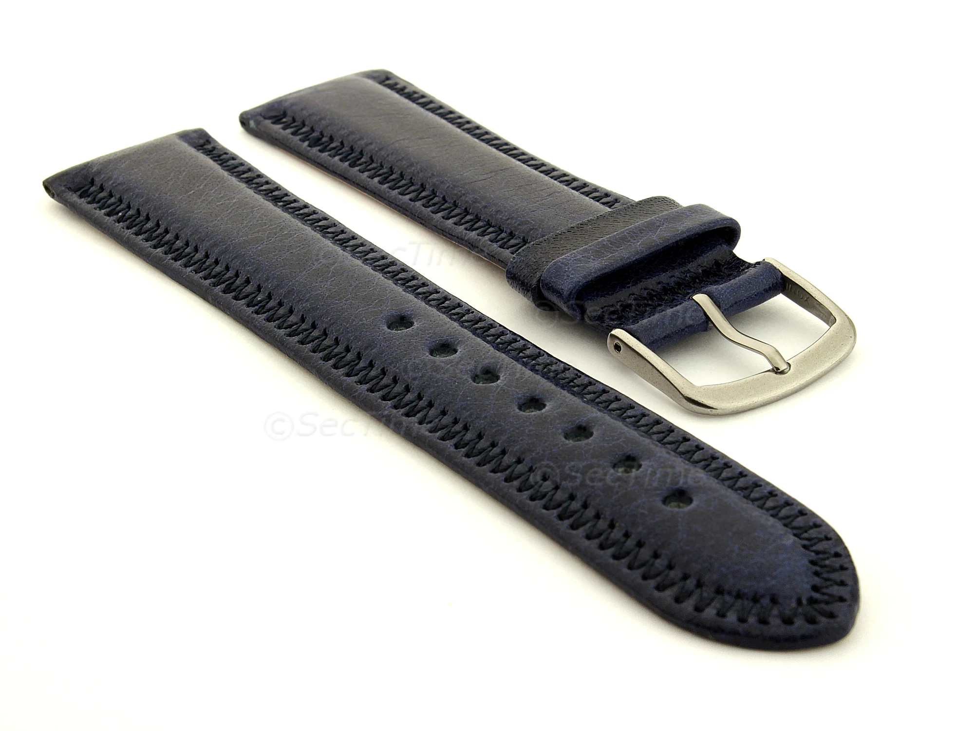 (image for) Genuine Leather Watch Strap Florence Navy Blue 18mm