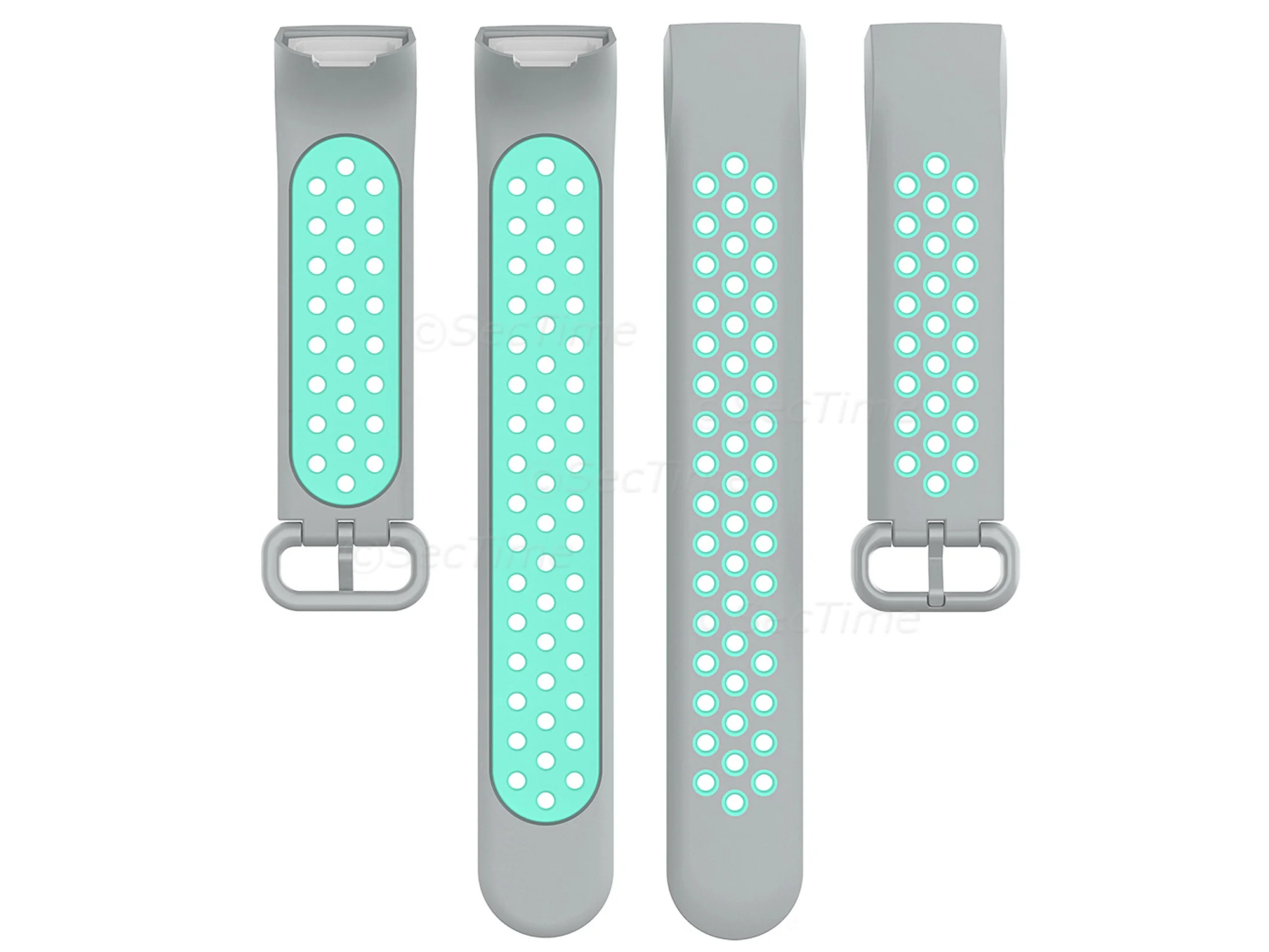 (image for) Silicone Watch Strap Band For Fitbit Charge 3, 4 Grey/Turquoise - Universal - M2 (4)