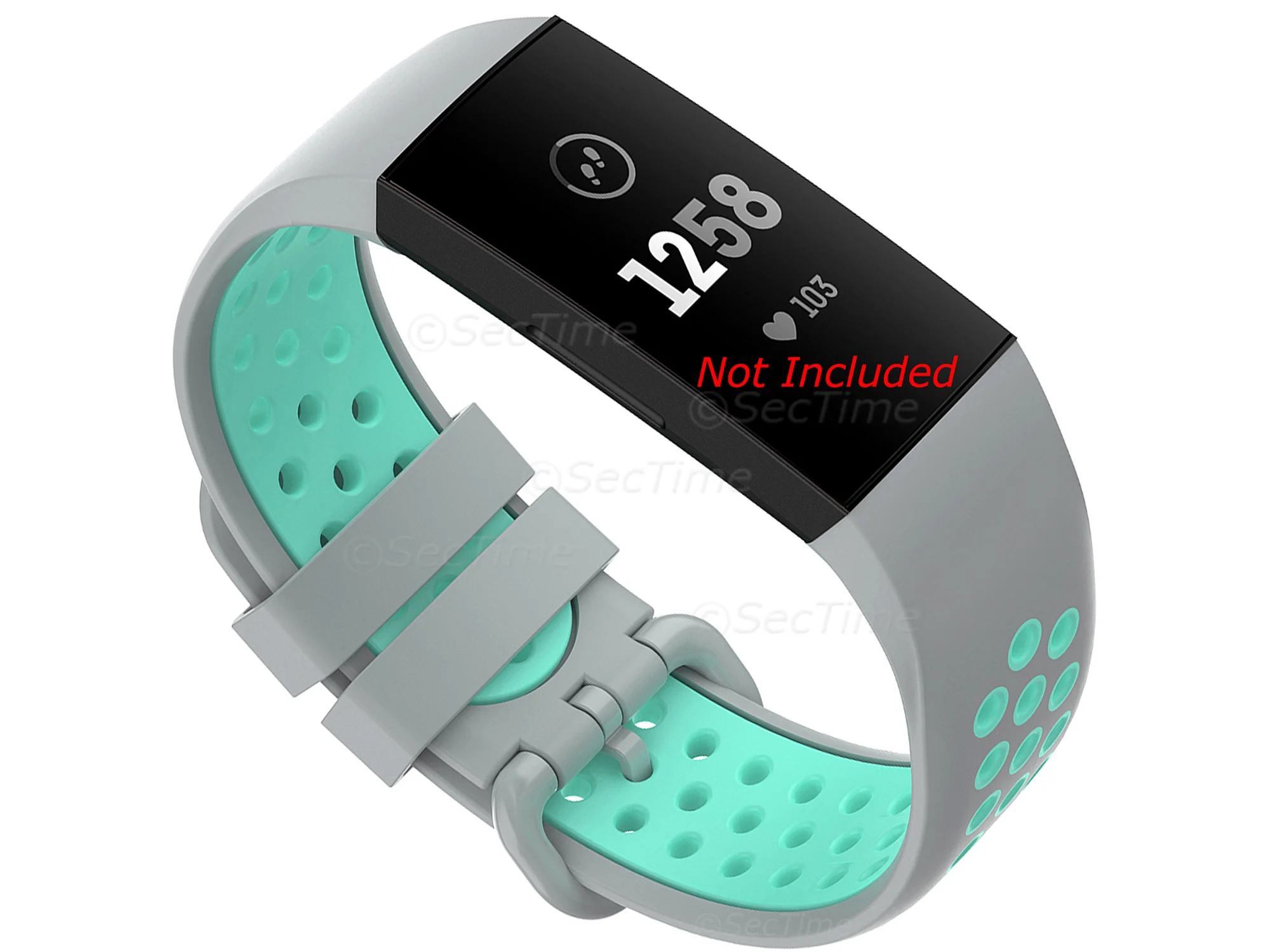 (image for) Silicone Watch Strap Band For Fitbit Charge 3, 4 Grey/Turquoise - Universal - M2
