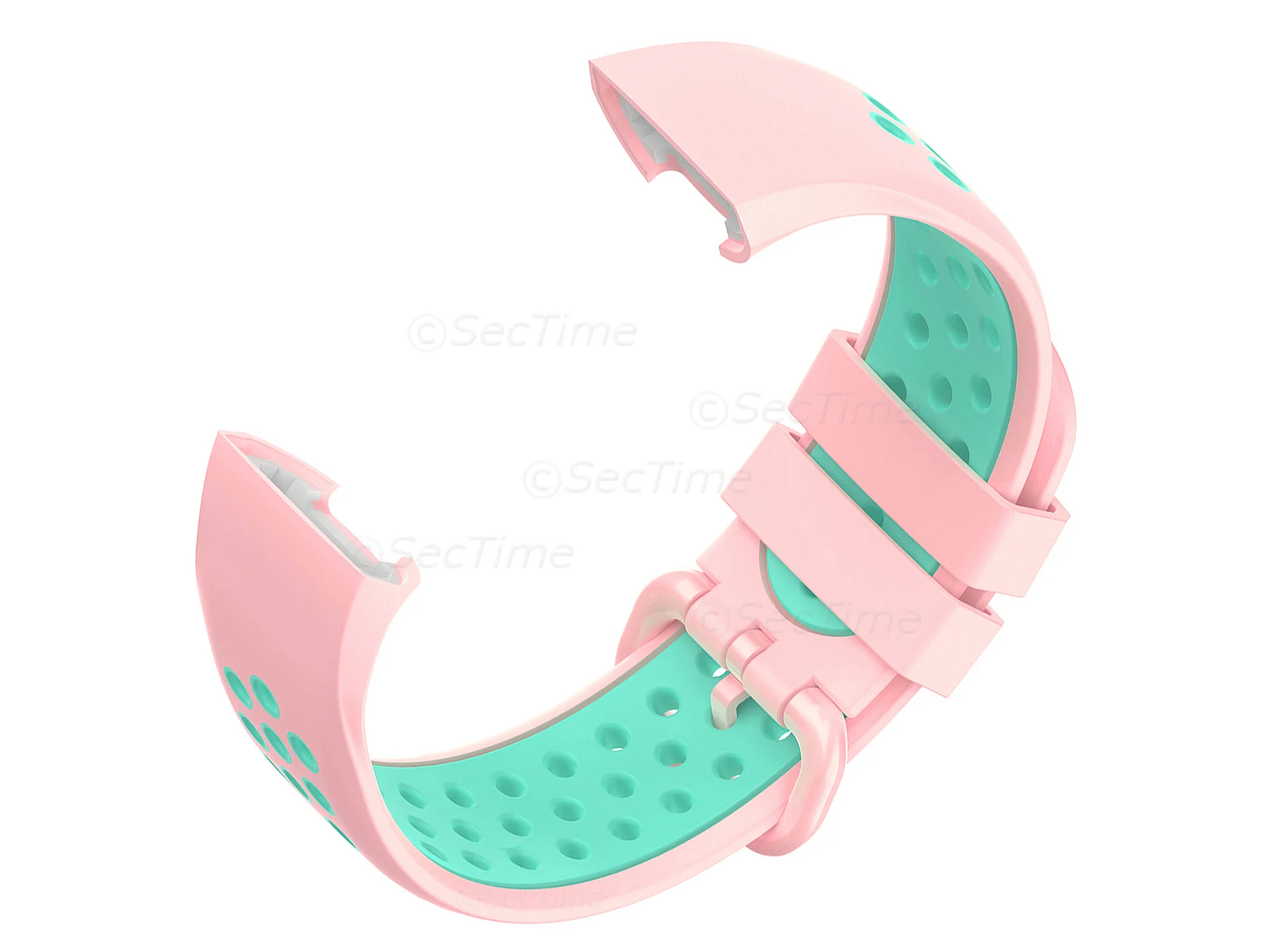 (image for) Silicone Watch Strap Band For Fitbit Charge 3, 4 Pink/Turquoise - Universal - M2 (3)