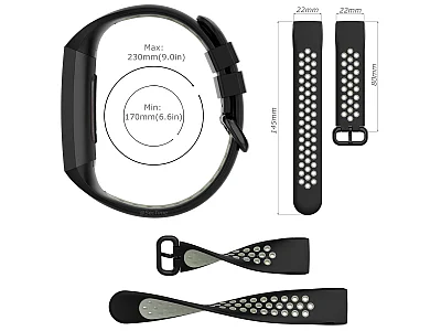 (image for) Silicone Watch Strap Band For Fitbit Charge 3, 4 Black/Red - Universal - M2 (5)