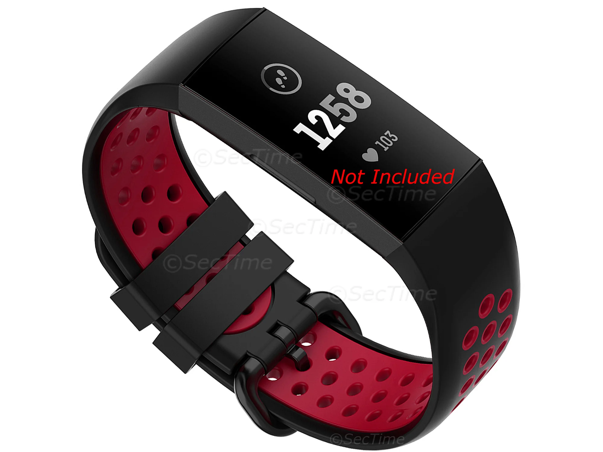 (image for) Silicone Watch Strap Band For Fitbit Charge 3, 4 Black/Red - Universal - M2 