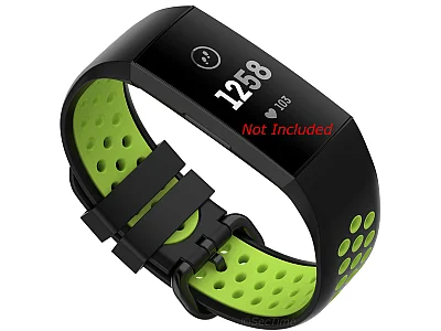 (image for) Silicone Watch Strap Band For Fitbit Charge 3, 4 Black/Green - Universal - M2 