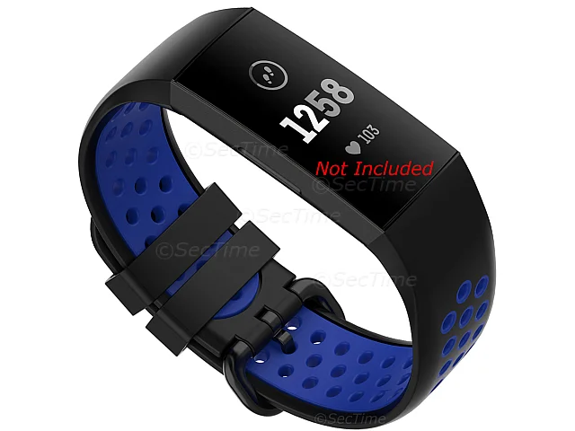 (image for) Silicone Watch Strap Band For Fitbit Charge 3, 4 Black/Blue - Universal - M2 
