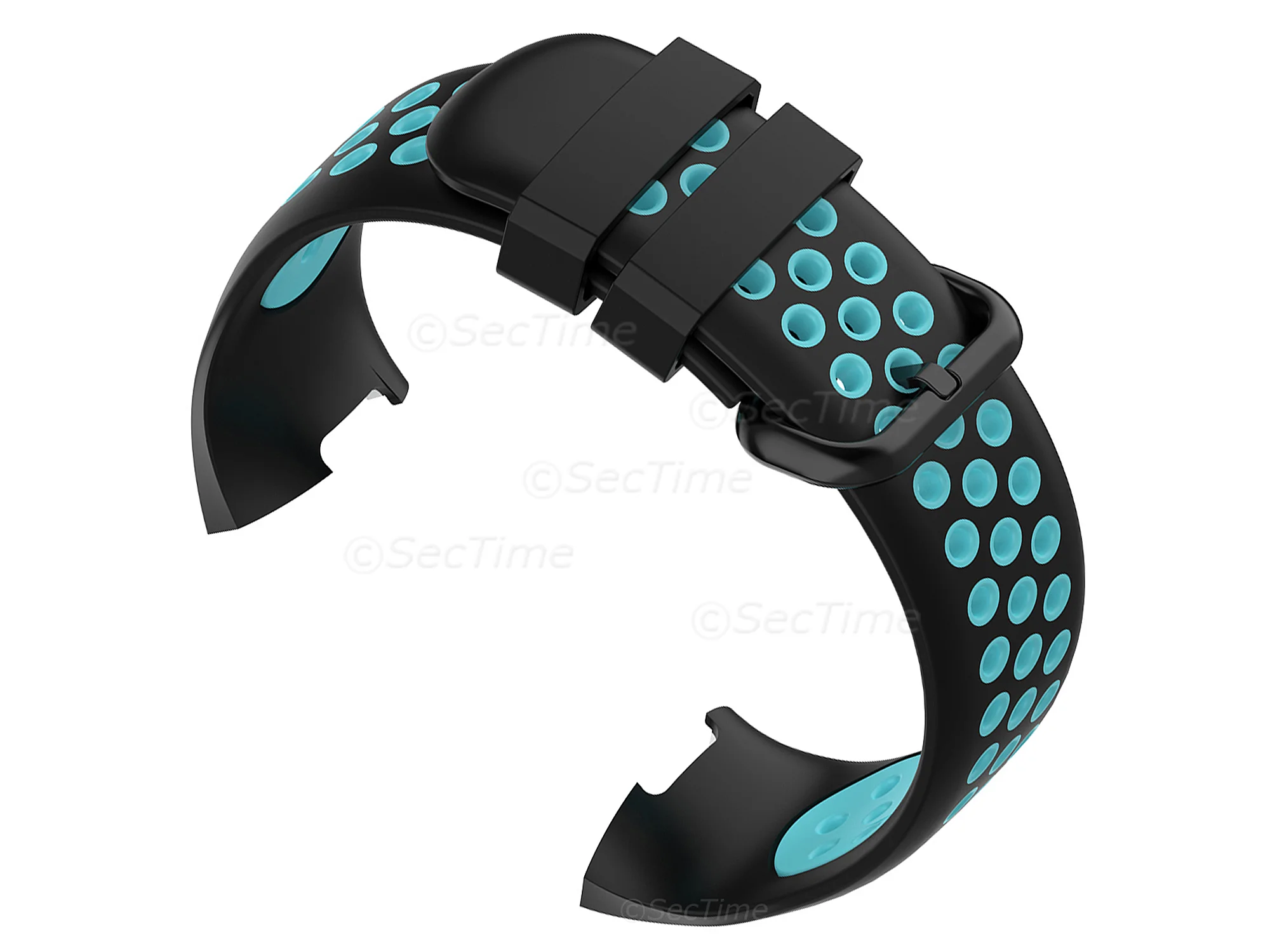(image for) Silicone Watch Strap Band For Fitbit Charge 3, 4 Black/Aqua - Universal - M2 (2)