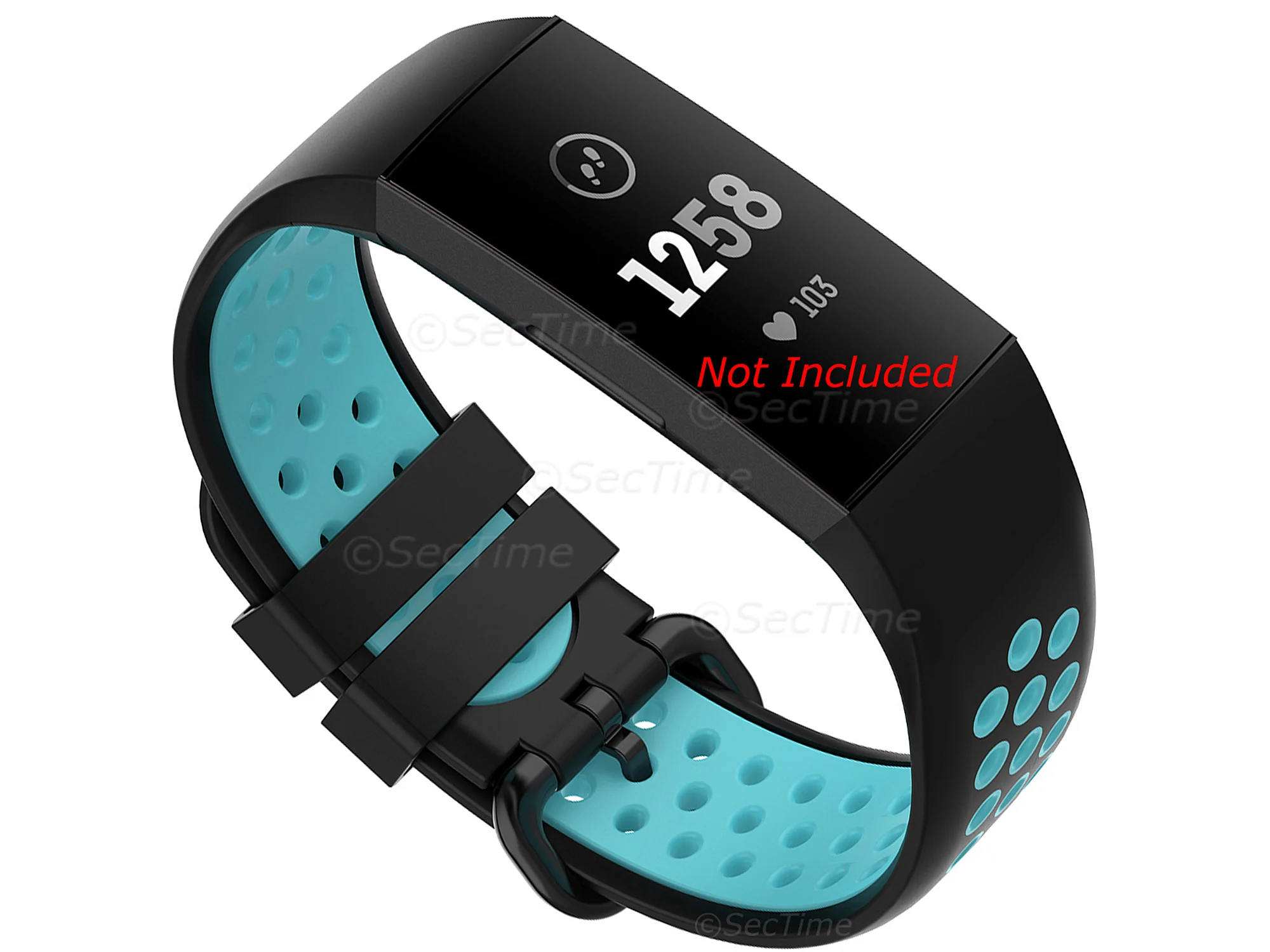 (image for) Silicone Watch Strap Band For Fitbit Charge 3, 4 Black/Aqua - Universal - M2 