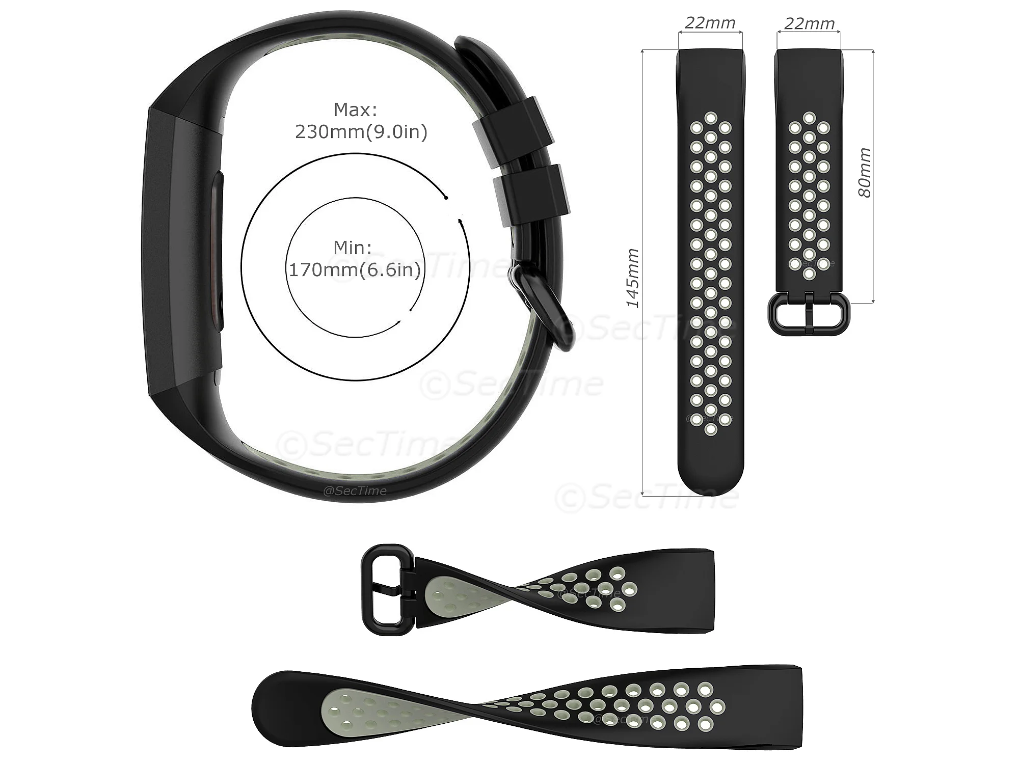 (image for) Silicone Watch Strap Band For Fitbit Charge 3, 4 Blue/Grey - Universal - M2 (5)