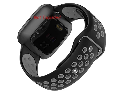 (image for) Silicone Watch Strap Band QR For Fitbit Versa 1, 2, Lite - Black/Grey - M2 (1)