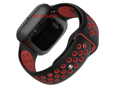 (image for) Silicone Watch Strap Band QR For Fitbit Versa 1, 2, Lite - Black/Red - M2 (1)
