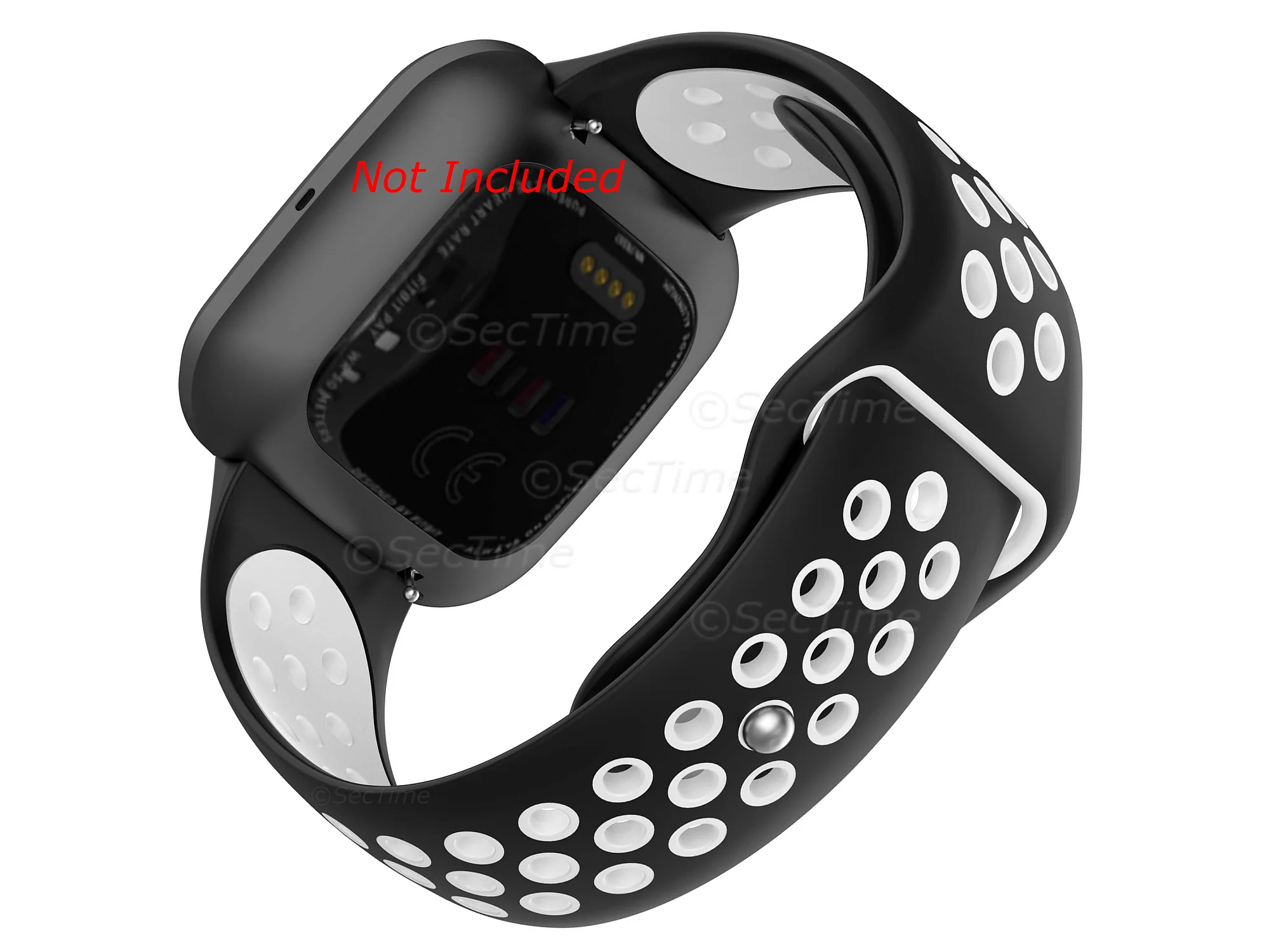(image for) Silicone Watch Strap Band QR For Fitbit Versa 1, 2, Lite - Black/White - M2 (1)