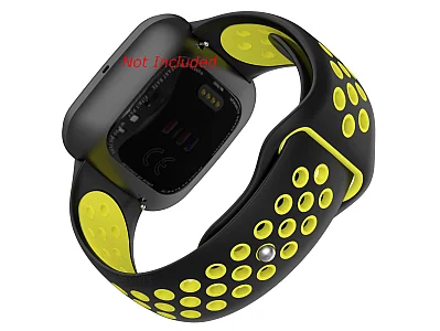 (image for) Silicone Watch Strap Band QR For Fitbit Versa 1, 2, Lite - Black/Yellow - M2 (1)