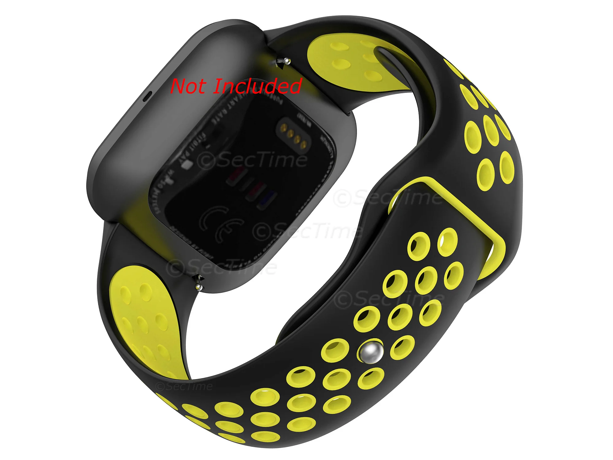 (image for) Silicone Watch Strap Band QR For Fitbit Versa 1, 2, Lite - Black/Yellow - M2 (1)