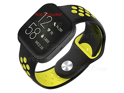 (image for) Silicone Watch Strap Band QR For Fitbit Versa 1, 2, Lite - Black/Yellow - M2