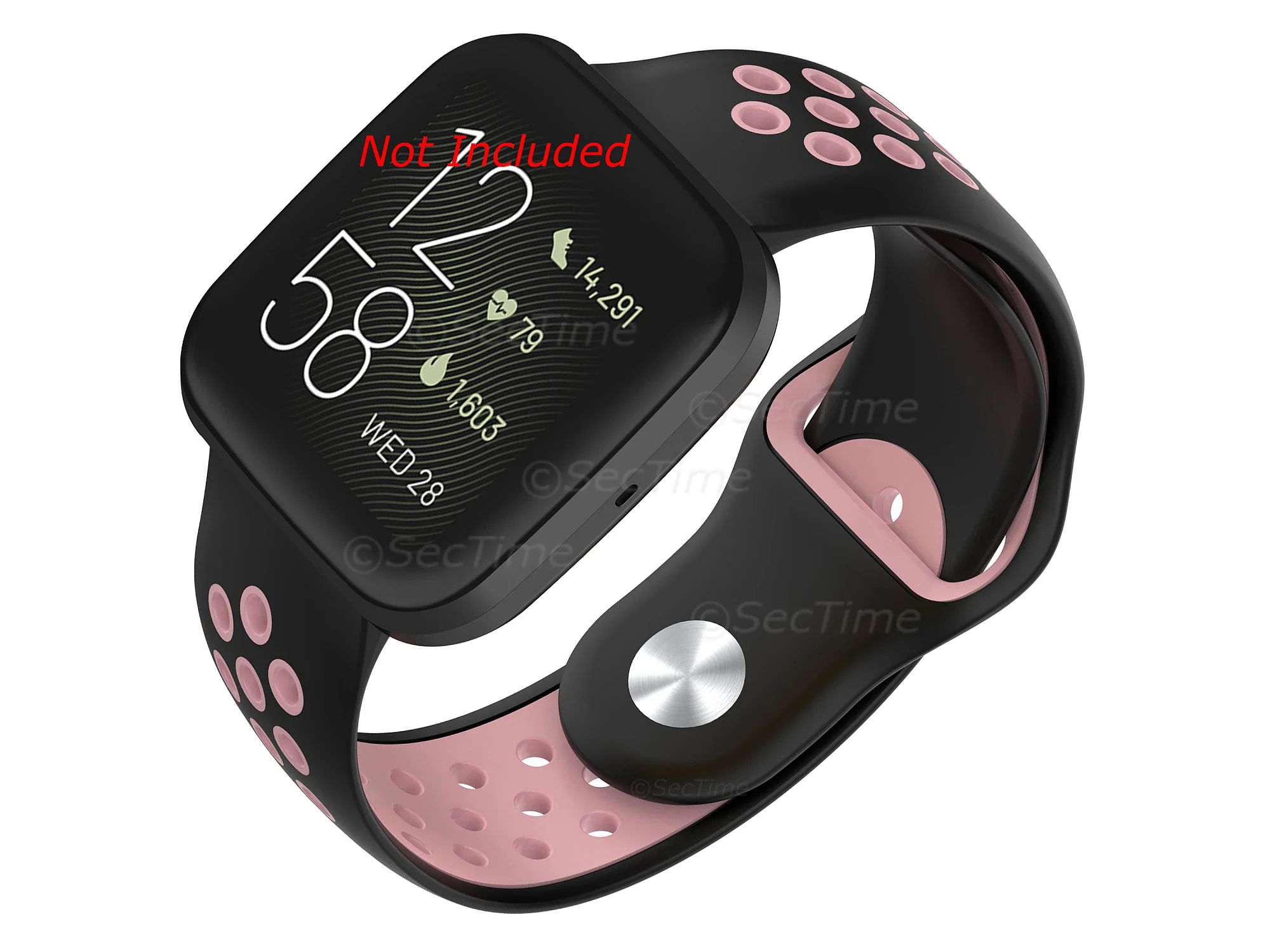 (image for) Silicone Watch Strap Band QR For Fitbit Versa 1, 2, Lite - Black/Pink - M2