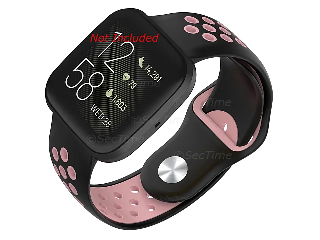 (image for) Silicone Watch Strap Band QR For Fitbit Versa 1, 2, Lite - Black/Pink - M2