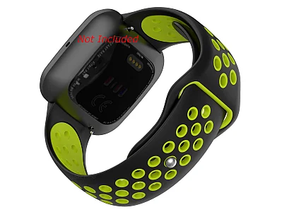 (image for) Silicone Watch Strap Band QR For Fitbit Versa 1, 2, Lite - Black/Green - M2 (1)