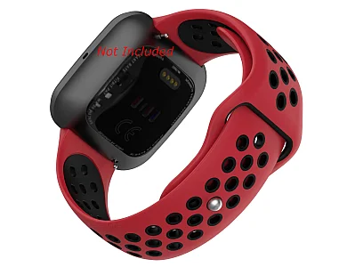 (image for) Silicone Watch Strap Band QR For Fitbit Versa 1, 2, Lite - Red/Black - M2 (1)