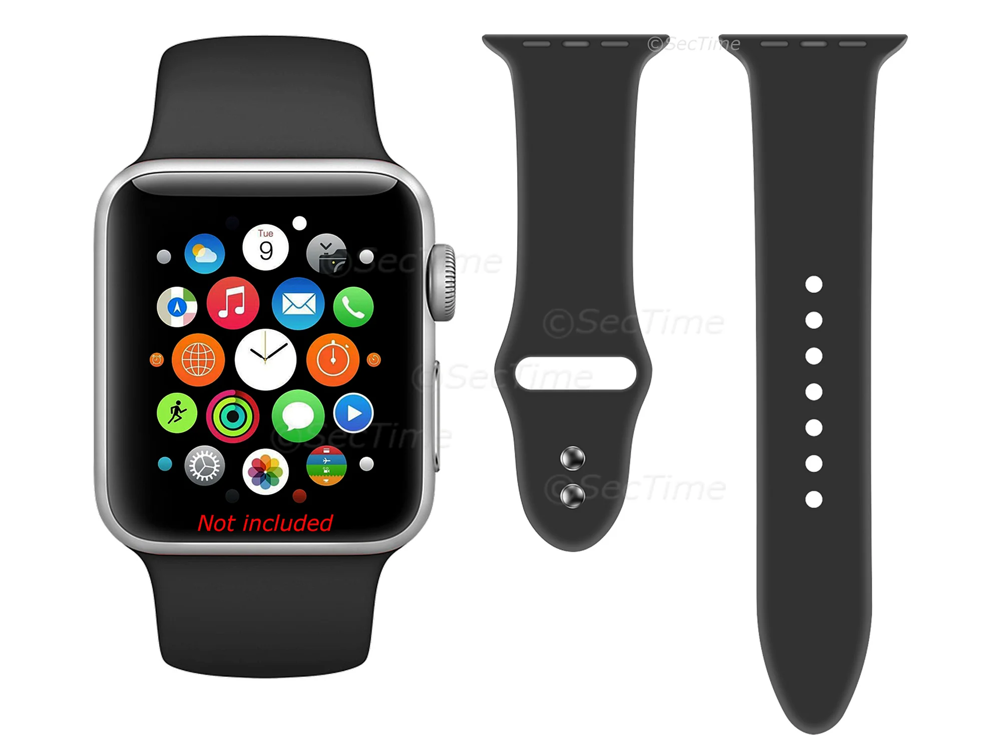 (image for) Silicone Watch Strap Band For Apple iWatch 42mm/44mm Black - Small - M1 (2)