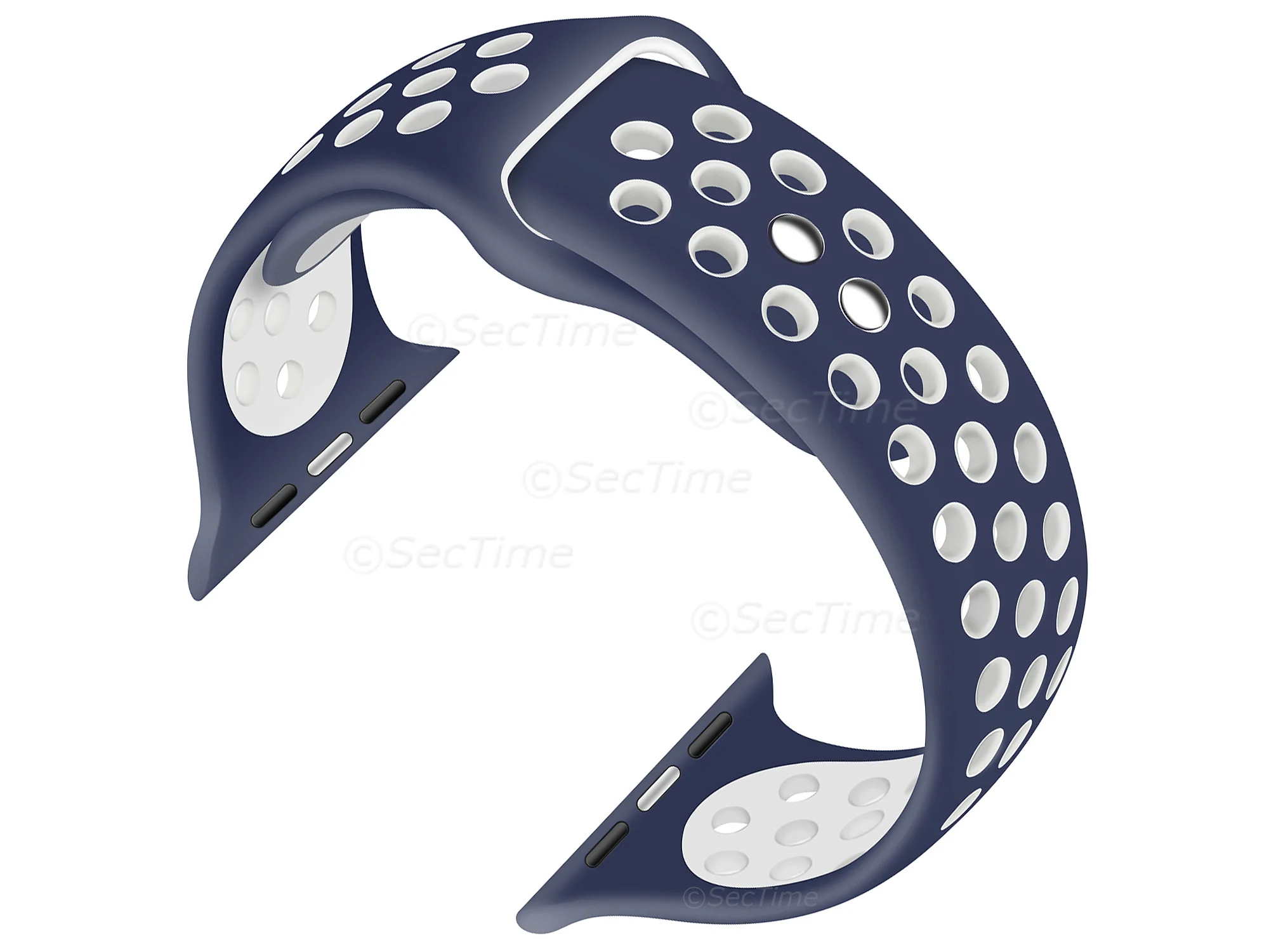 (image for) Perforated Silicone Watch Strap For Apple iWatch 38mm/40mm Navy Blue/White Small (1)