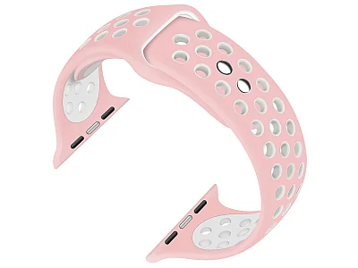 (image for) Perforated Silicone Watch Strap For Apple iWatch 38mm/40mm Pink/White Small (1)