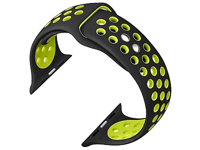 (image for) Perforated Silicone Watch Strap For Apple iWatch 38mm/40mm Black/Lime Small (1)