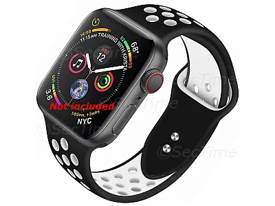 (image for) Perforated Silicone Watch Strap For Apple iWatch 42mm/44mm Black/White Small