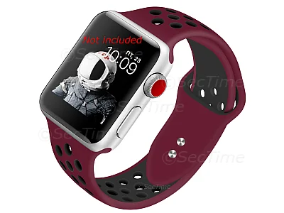 (image for) Perforated Silicone Watch Strap For Apple iWatch 42mm/44mm Maroon/Black Large
