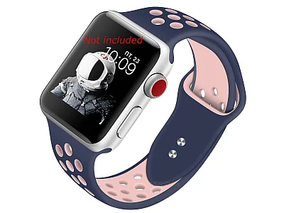 (image for) Perforated Silicone Watch Strap For Apple iWatch 38mm/40mm Navy Blue/Pink Small