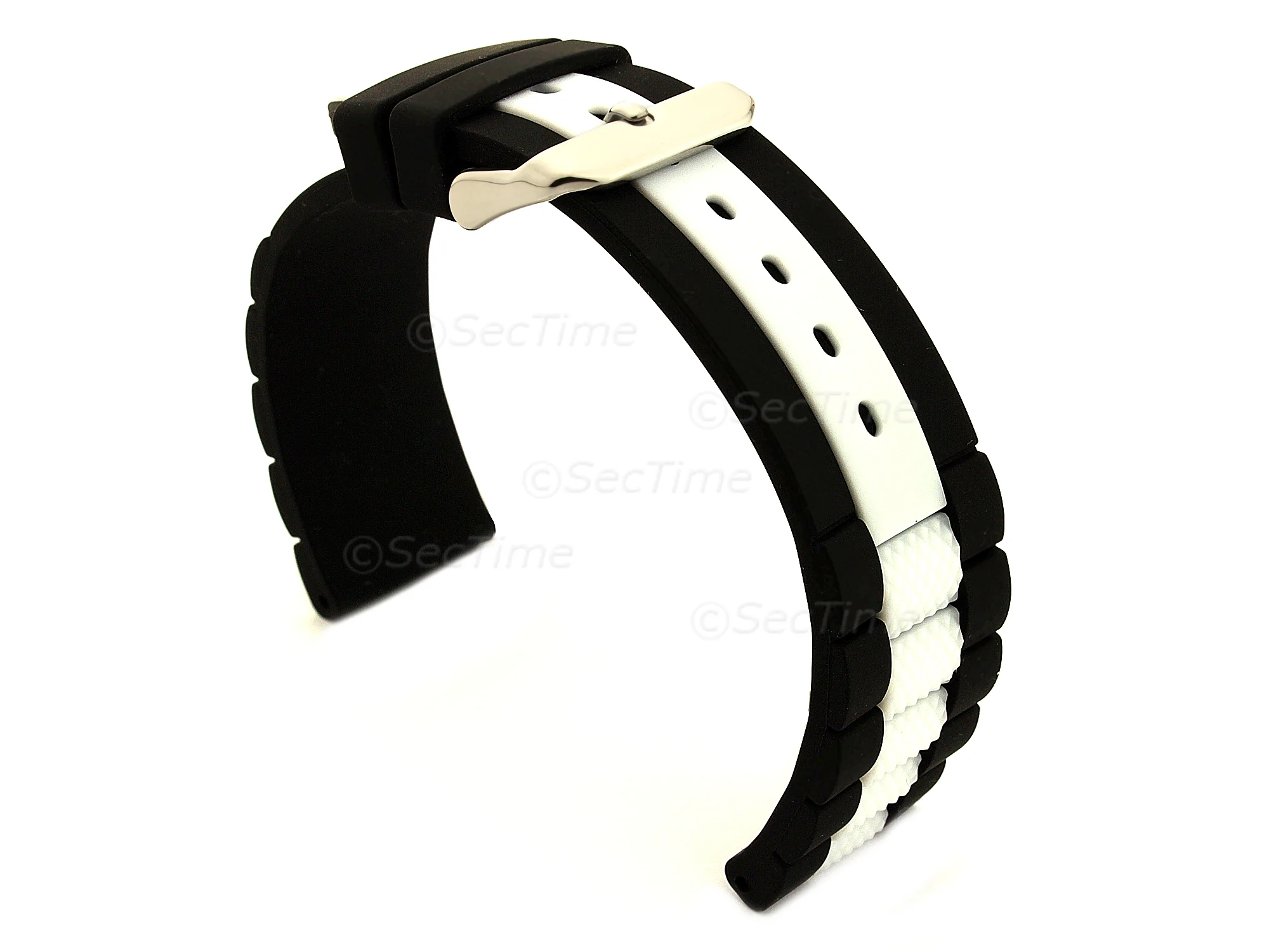 (image for) Two-colour Silicone Waterproof Watch Strap FORTE Black/White 20mm