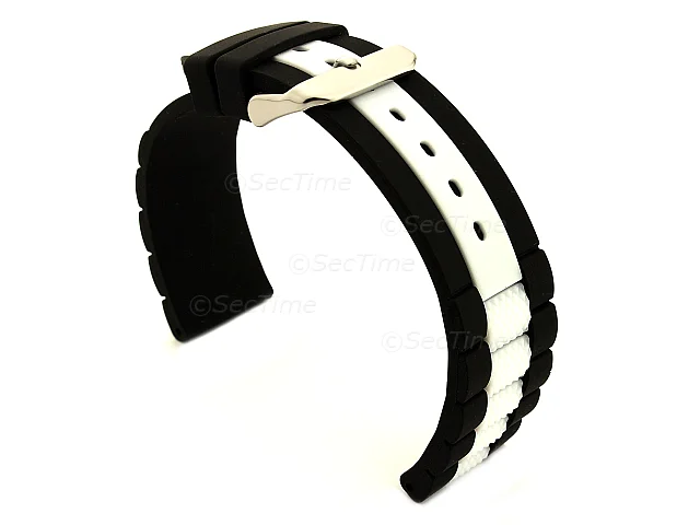 (image for) Two-colour Silicone Waterproof Watch Strap FORTE Black/White 20mm
