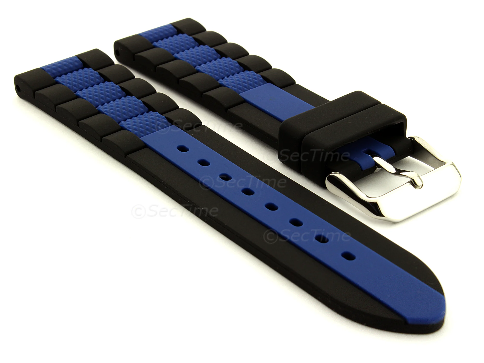 (image for) Two-colour Silicone Waterproof Watch Strap FORTE Black/Blue 24mm (1)