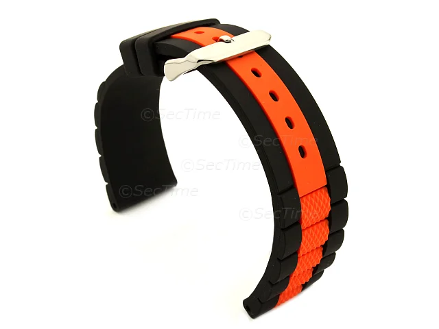 (image for) Two-colour Silicone Waterproof Watch Strap FORTE Black/Orange 22mm