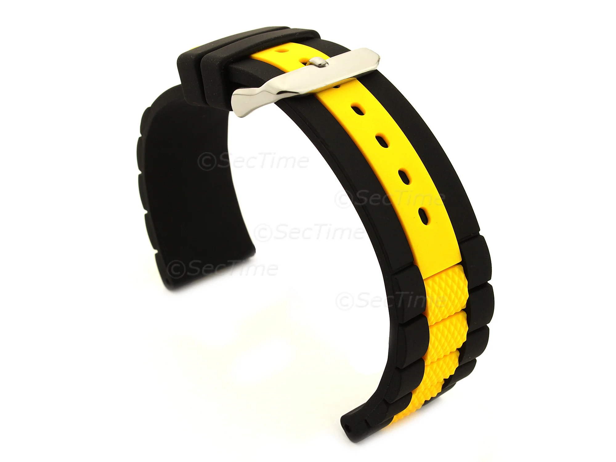 (image for) Two-colour Silicone Waterproof Watch Strap FORTE Black/Yellow 24mm