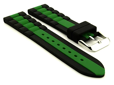 (image for) Two-colour Silicone Waterproof Watch Strap FORTE Black/Green 22mm (1)