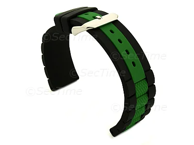 (image for) Two-colour Silicone Waterproof Watch Strap FORTE Black/Green 20mm