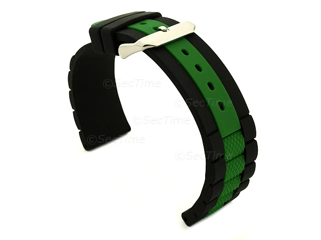 (image for) Two-colour Silicone Waterproof Watch Strap FORTE Black/Green 22mm