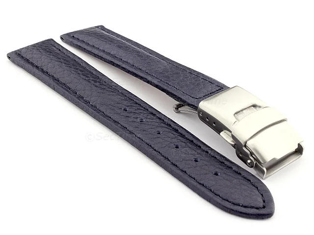 (image for) Genuine Leather Watch Strap Freiburg Deployment Clasp Navy Blue / Blue 18mm